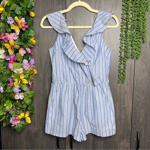 'NWT Aqua Bloomingdales Stripped Ruffle Detail Sleeveless Romper Size Small